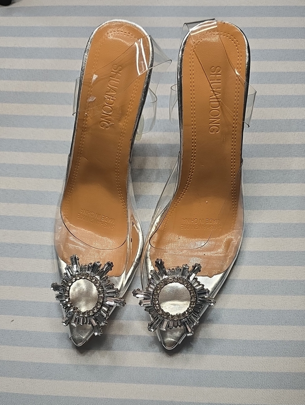 Clear Pointed Mule with Silver Crystal Sunburst